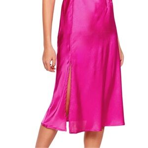 Pink Midi Satin Slit Skirt